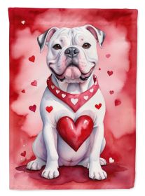 American Bulldog My Valentine Garden Flag Mailbox Flag Decorative Yard Flag Banner Outside Patio Artwork Yard Flower Beds, Garden Size, Multicolo