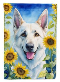 White German Shepherd in Sunflowers Garden Flag Mailbox Flag Decorative Yard Flag Banner Outside Patio Artwork Yard Flower Beds, Garden Size