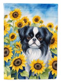 Japanese Chin in Sunflowers Garden Flag Mailbox Flag Decorative Yard Flag Banner Outside Patio Artwork Yard Flower Beds, Garden Size, Multicolor