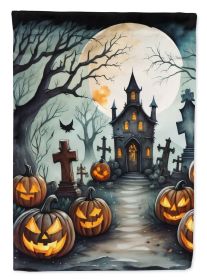 Graveyard Spooky Halloween House Flag Large Porch Sleeve Pole Decorative Outside Yard Banner Artwork Wall Hanging, Polyester, House Size, Multico
