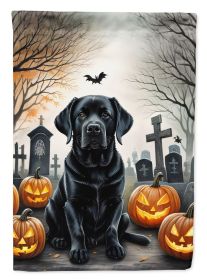 Black Labrador Retriever Spooky Halloween House Flag Large Porch Sleeve Pole Decorative Outside Yard Banner Artwork Wall Hanging, Polyester