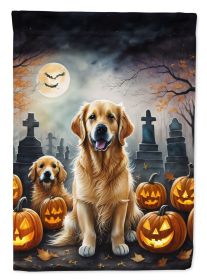 Golden Retriever Spooky Halloween House Flag Large Porch Sleeve Pole Decorative Outside Yard Banner Artwork Wall Hanging, Polyester, House Size