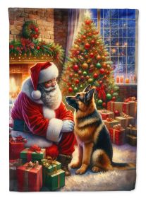 German Shepherd and Santa Claus House Flag Large Porch Sleeve Pole Decorative Outside Yard Banner Artwork Wall Hanging, Polyester, House Size