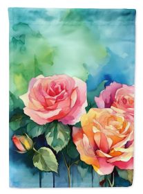 New York Roses in Watercolor House Flag Large Porch Sleeve Pole Decorative Outside Yard Banner Artwork Wall Hanging, Polyester, House Size, Multi