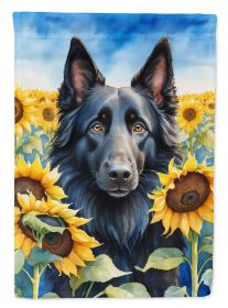 Belgian Sheepdog in Sunflowers House Flag Large Porch Sleeve Pole Decorative Outside Yard Banner Artwork Wall Hanging, Polyester, House Size