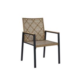 All Weather 5-Piece Patio Dining Table Sets, Patio Conversation Set Acacia Wood Table Top with Umbrella Hole, Rattan Outdoor,Yellow Color