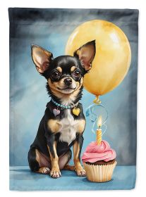 Black and Tan Chihuahua Happy Birthday House Flag Large Porch Sleeve Pole Decorative Outside Yard Banner Artwork Wall Hanging, Polyester, House S