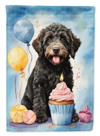 Labradoodle Black Happy Birthday House Flag Large Porch Sleeve Pole Decorative Outside Yard Banner Artwork Wall Hanging, Polyester, House Size
